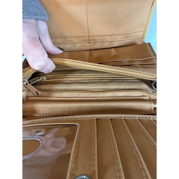 Vintage Fossil Tan Leather tri-fold Crossbody Wallet With Multiple Card Slots - Picture 5 of 8